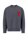 AMI Paris grey crewneck wool sweater with Ami de Coeur