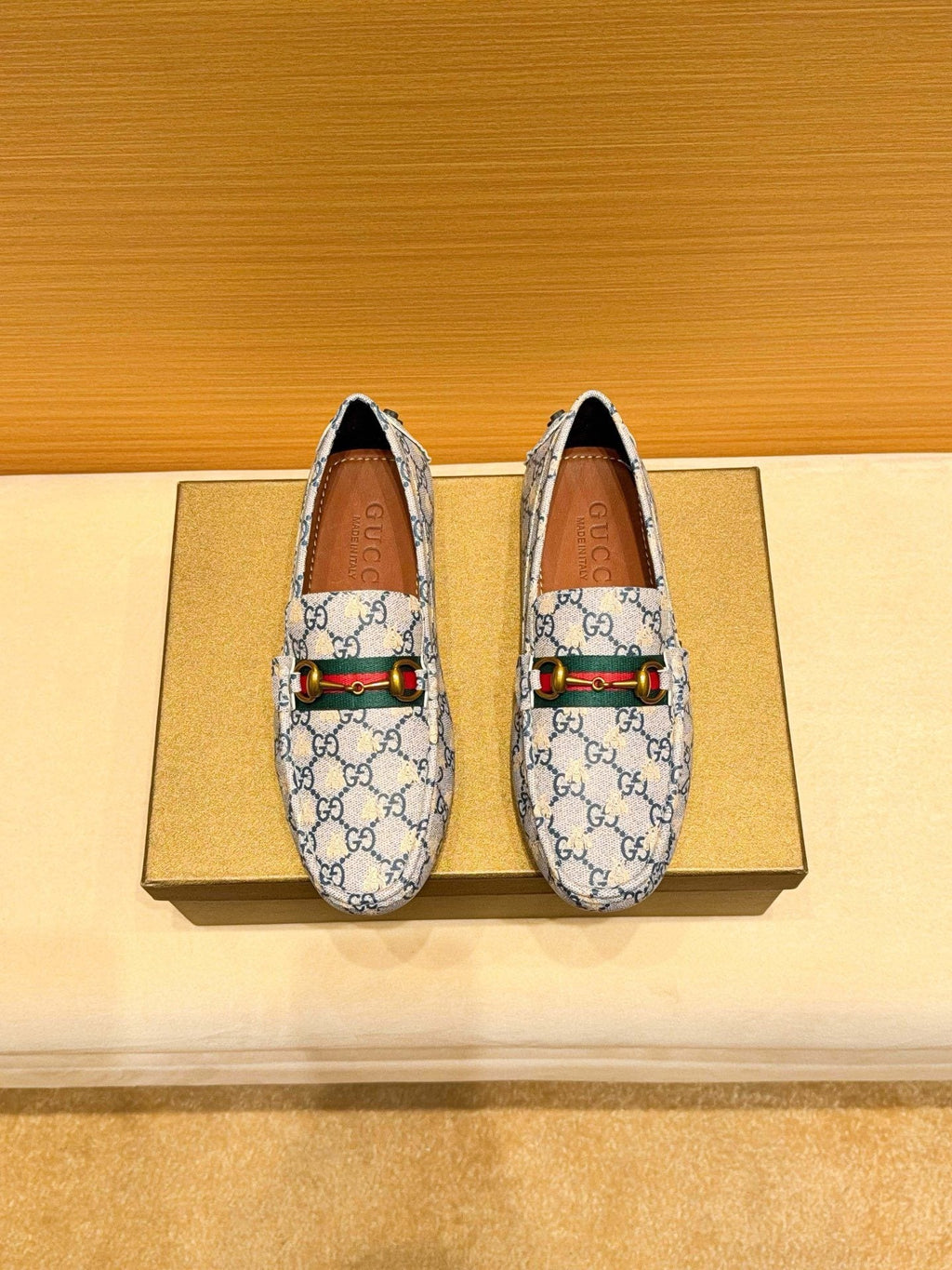 Gucci Patterned Web Driving Loafers